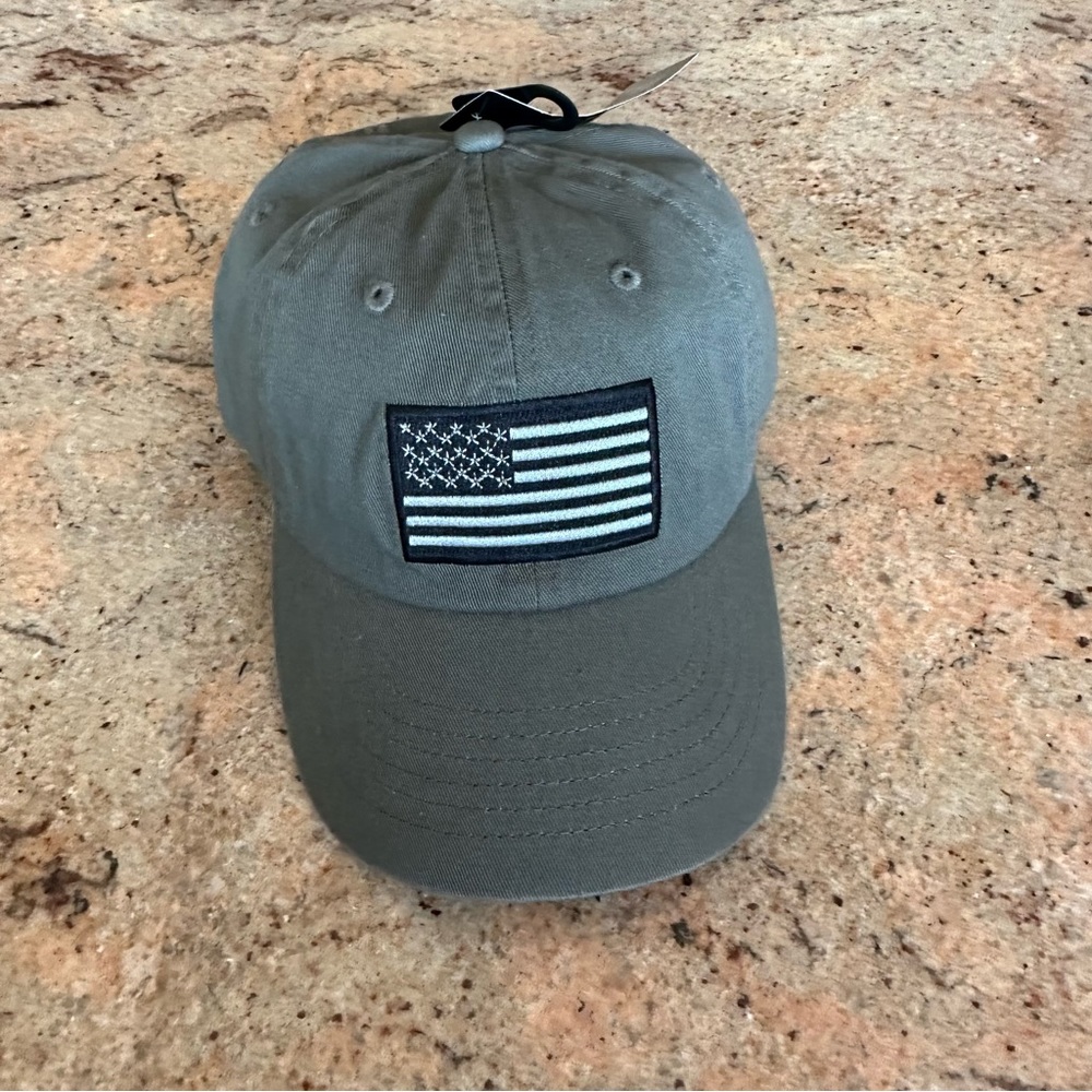 Newhattan Army Green Baseball Cap with Embroidered American Flag